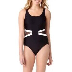 Catalina One Piece Swimsuit Black & White Mesh Side Panel Women’s Size Medium